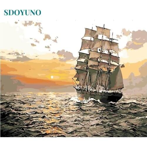 SDOYUNO 60x75cm DIY Oil Painting By Numbers Seascape Picture By Numbers On Canvas Boat Frameless Home Decor Unique Gift