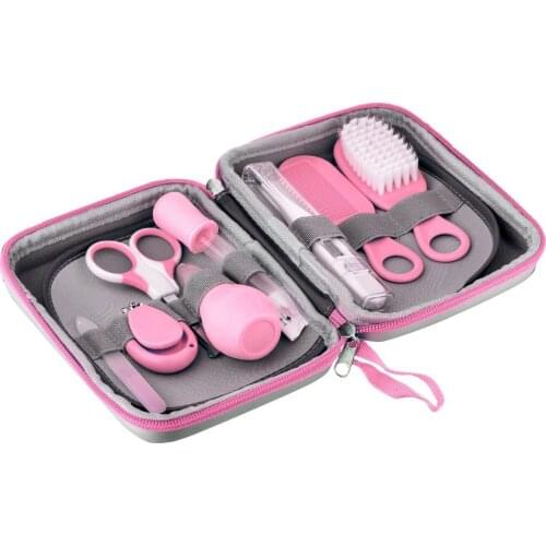 Baby Care Set 9 Pcs Pink Blue Care Brush Comb Termometer Nail Clippers Nasal Aspirator Scissors Nail File Water Dropped Bag