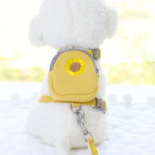 Cat Dog Sunflower Embroidered Chest Strap Pet Backpack Harness Traction Rope