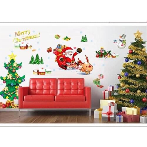 New Santa Claus Christmas Tree Vinly Big Wall Sticker For Kids Rooms Home Decor Poster Adhesive Gift Art Decal For Window Glass