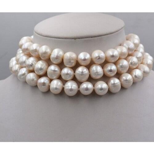 New 3 ROWS 9-10MM GENUINE WHITE AKOYA PEARL NECKLACE 17-19inch