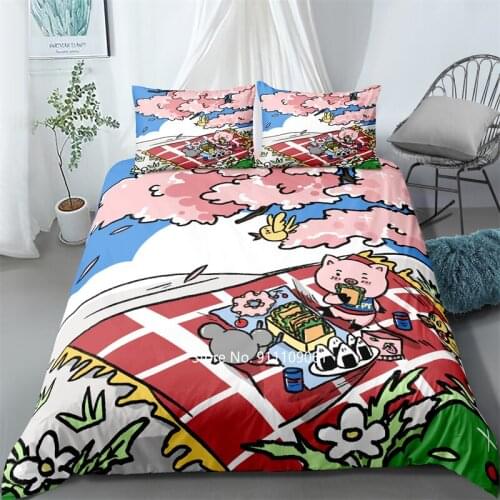 Cute Pig 3D Printed Bedding 2-3 Red Blue Green Quilt Covers and Pillowcases Children Cute Cartoon Animal Room Decoration