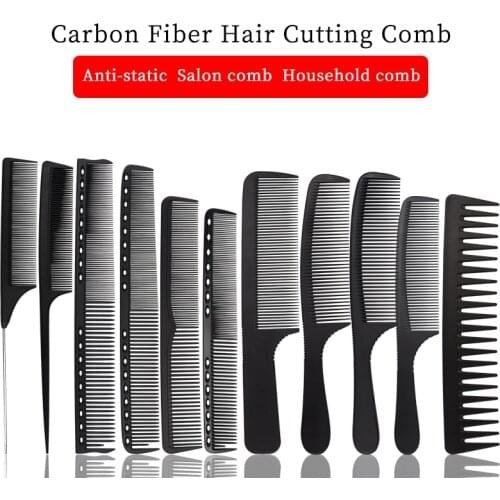 Barbershop hair cutting comb salon high quality carbon fiber styling comb anti-static steel tip tail comb hairdressing tools