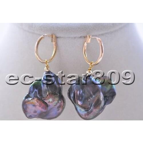 P6634 25mm Black Baroque Keshi Reborn PEARL Dangle Earring