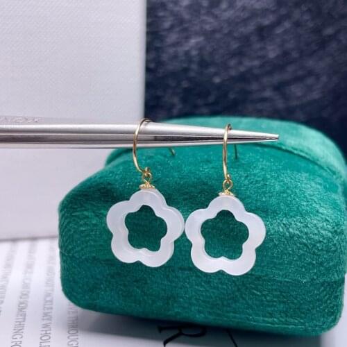 Shilovem 18k yellow Natural white jasper Drop Earrings fine Jewelry women trendy party Christmas gift 14mm myme1414665hby