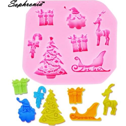 Sophronia M115 Christmas Tree Santa Claus Deer Silicone Fondant Mold Decorating Tool Candy Mold Cupcake Chocolate Gumpaste