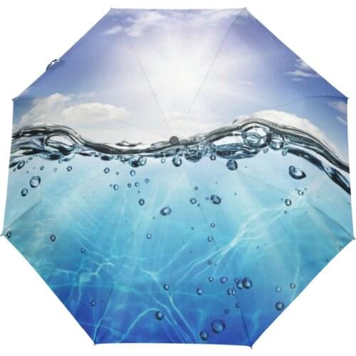 Fashion Rain Folding Umbrella Automatic Umbrellas Women Men Windproof Ocean Landscape Blue Sea with Sky Printing Umbrella