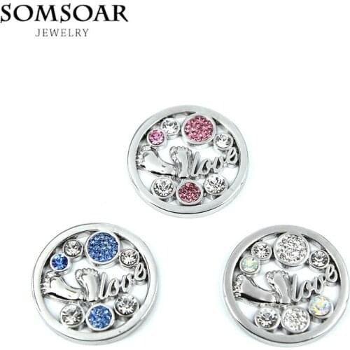 Somsoar Jewelry 33MM Baby Feet Crystal Disc Coin Fit My Coin Holder Pendant 10pcs/lot