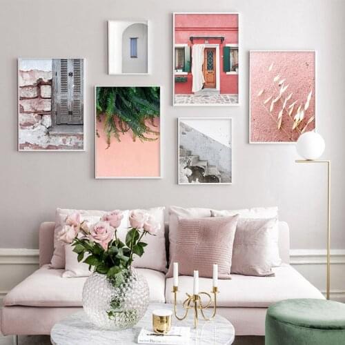 Mediterranean Landscape Ancient Building Canvas Poster Wall Art Red Wall Blue Window Print Painting Scandinavian Decor Picture