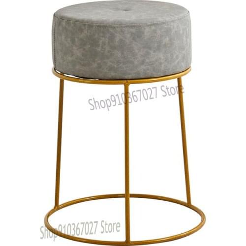 Make-up Dressing Stool Light Luxury Nordic Bedroom Round Stool Leather Art Bench Iron Art Simple Shoe Changing Stool