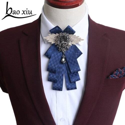 Vintage Mens Ribbon best man suit accessories plaid Bowknot Ties suit tide collar flower male Bridegroom Wedding Brooch Pin