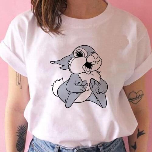 Disney Bambi Women T Shirts Urbano Vogue O-Neck Short Sleeve Happy Rabbit Thumper Creative T-shirt Casual Animation Tshirt