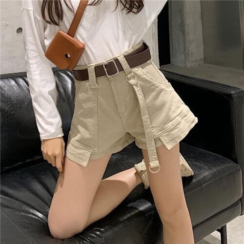 2021 Women Spring Summer Vintage Denim Shorts Female Casual Elastic High Waist Jean Shorts Lady Solid Loose Wide-Leg Shorts H579