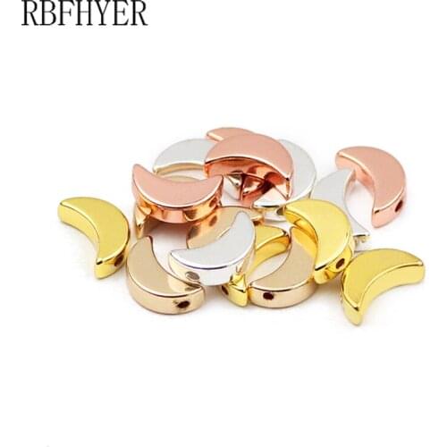 RBFHYER Moon Shape Gold Silvers Hematite Natural Stone Loose Beads For Jewelry Accessories Making Diy bracelet Findings 8mm