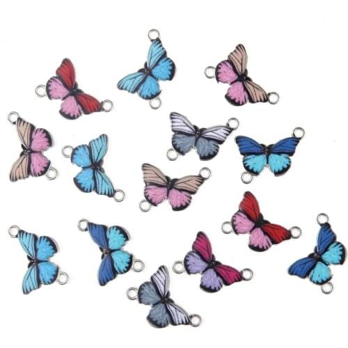 10pcs Trendy Alloy Mixed Color Enamel Art Oil Drop Butterfly Charms Connector For DIY Jewelry Accessories 16*8mm