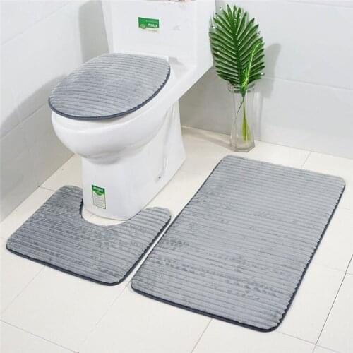Occident Style 3PCS Bathroom Floor Mat Flannel Toilet Pad Embossing with 3D Stripes pattern Set Non-slip combination Rugs set