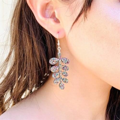 Rainbow Glitter Leaf and Twig Acrylic Earrings, Nature Statement Earrings, Tree Twigs Earrings