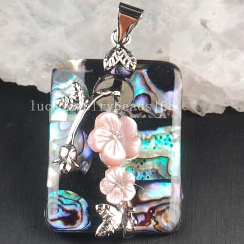 Free Shipping Women Fashion Jewelry 30x48mm Beatiful New Zealand Ablone Shell Oblong Flower Pendant Bead 1pcs C3617
