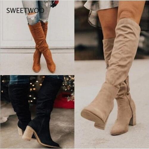 Thigh High Over the Knee High Boots Fashion Boots Lady Winter Warm Pointed toe Sexy Zipper Women Boots Comfortable Female Shoes