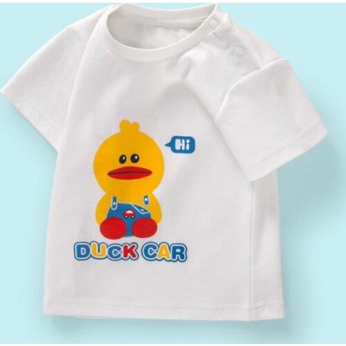 Baby Duck Short T-Shirt Summer Cotton White T-Thin Boys and Girls Top Cartoon Half Sleeve