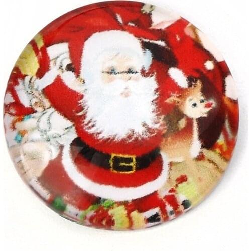 DoreenBeads Glass Dome Seals Cabochon Round Flatback Black & White Christmas Santa Claus Pattern DIY 20mm( 6/8") Dia, 30 PCs