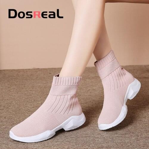 Dosreal Women Socks Boots Winter Warm Boots With Fur For Females Autumn Street Fashion Chunky Sneakers Lace up Casual Shoes