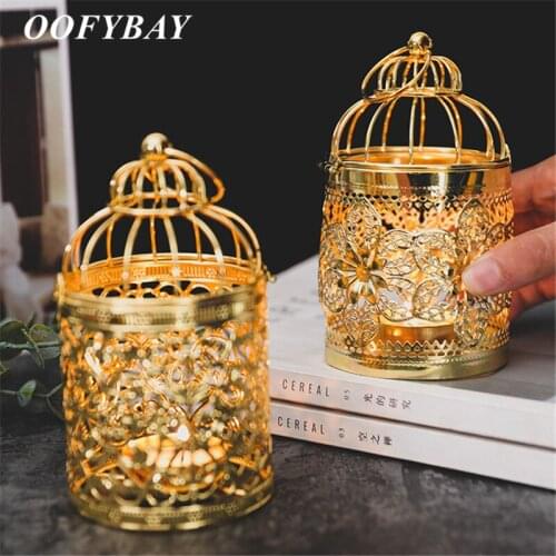 European Metal Hollow Candlestick Gold Plated Bird Cage Candle Stand Dining Table Wedding Christmas Ornaments Home Decoration