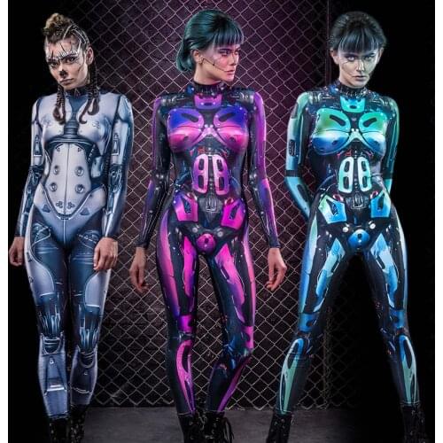 Robot Warrior Cosplay Costume Steampunk Science Anime Sexy Fancy Gothic Disguise Clothing 3D Print Game Zentai Bodysuit C62C63