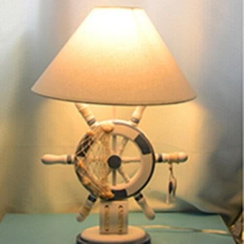 Creative European Mediterranean Steering Wheel Childrens Room Table Lamp Bedroom Study Bedside Lighting Lamp