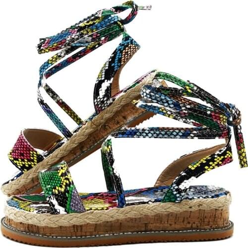 Summer Women Snake Sandals Platform Heels Cross Strap Ankle Lace Peep Toe 2020 Fashion Beach Party Ladies Shoes