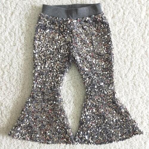 Hot Selling Children Fashion Beller Pants High Quality Sequins And Cotton Pants Baby Grils Solid Color Elastic Pants