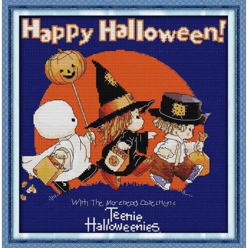 Happy Halloween (2) Cross Stitch Kits Ecological Cotton Stamped Diamond Painting Printed 14 11CT DIY Wedding Decoration For Home