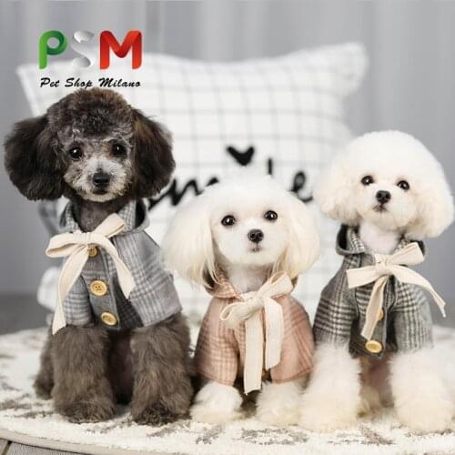 New checkered cashmere coat winter new cat and dog jacket clothes clothing pet cat clothing chihuahua french bulldog perro