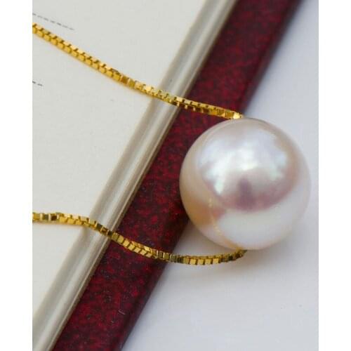 Wholesale hot >>>>>12MM natural south sea genuine white round luck pearl pendant necklace