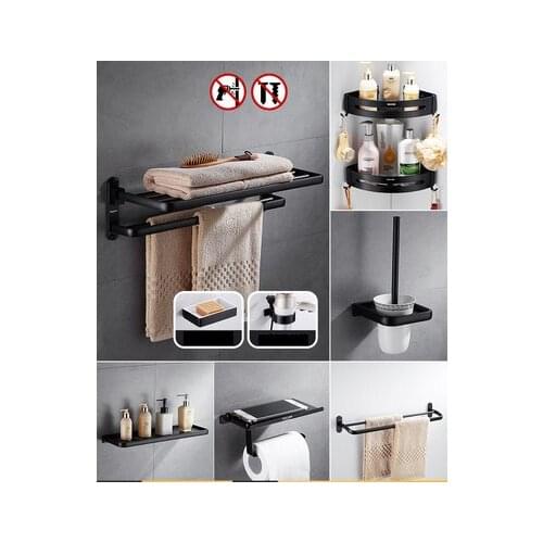 Free Punching Towel Rack Space Aluminum Bathroom Rack Black Towel Rack Bathroom Hardware Bathroom Pendant Set