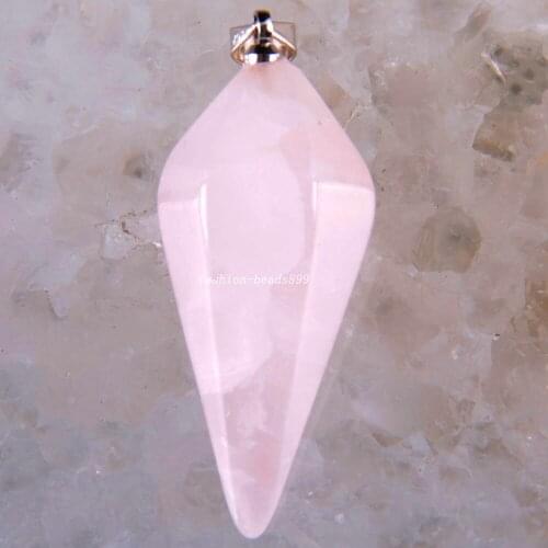 Pendant for Men Women Natural Stone Pink Quartz Crystal Reiki Pyramid Hexagonal Pendulum Bead Neckalce Pendant K1630
