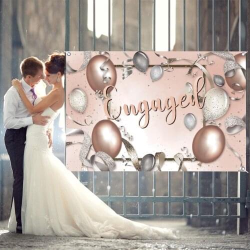 Engaged Backdrop Banner - Engagement Bridal Shower Party Decorations Supplies Engagement Party Backdrop