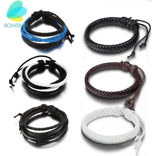 Hot Handcraft Leather Wrap Bracelets Knitted Cowhide With Rope Bangles Fashion Men Jewelry multilayer bracelet Size Adjustable