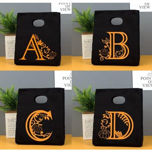 Letter Print Portable Lunch Bag Thermal Insulated Bento Box Tote Cooler Handbag School Picnic Food Storage Bag Thanksgiving Gift