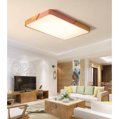 Nordic ceiling light ultra-thin 5cm solid wood living room lamp modern minimalist macarons square colorful bedroom lamps