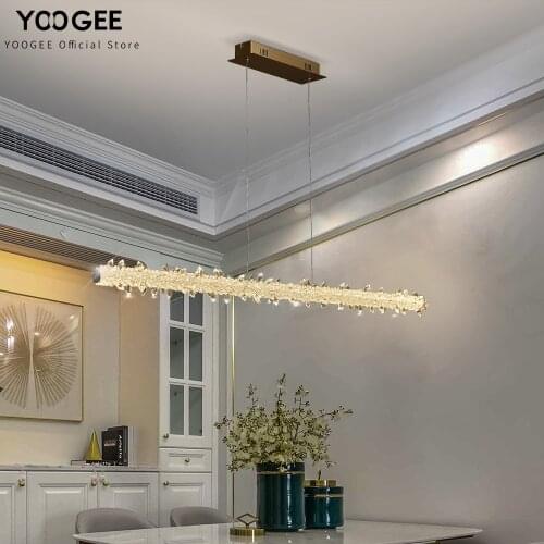 Modern Strip New Creative Crystal Chandelier Living Room LED Brief Indoor Kitchen Lighting Fixture Large Double Hanging Lamp