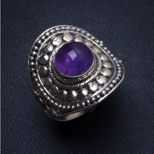 Natural Amethyst Handmade Vintage 925 Sterling Silver Ring, US size 8.75 T6370