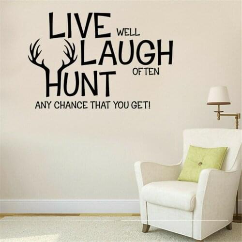 Live Well Laugh Wall Stickers Quotes Inspirational Lettering Vinyl Wall Decals Art Creative Antlers Mural Living Room Decor M690