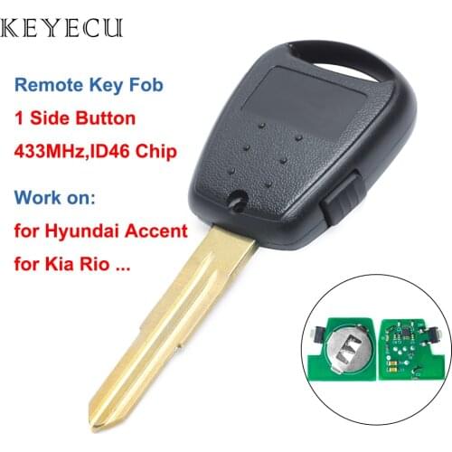 Keyecu 433MHz ID46 Chip Replacement 1 Button Remote Key Fob for Hyundai Accent, for Kia Rio Picanto Soul Venga Ceed No Light
