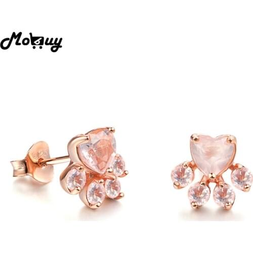 MoBuy MBEI040 Lovely Claw Natural Gemstone Heart Rose Quartz Stud Earring 925 Sterling Silver Rose Gold Plated S925 Fine Jewelry