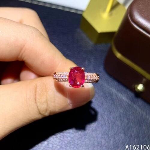925 Pure Silver Chinese Style Natural Ruby Womens Classic Elegant Oval Adjustable Gemstone Ring Fine Jewelry Support Detection