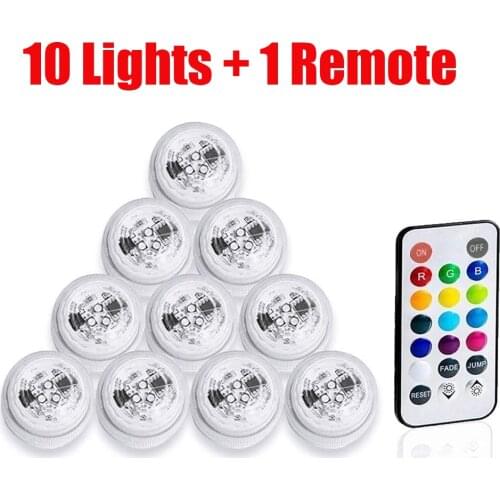 10 pcs/Lot CR2032 Battery Operated 3CM Round Super Bright RGB Multicolors LED Submersible Floralyte Ltea ight With Remote lamps