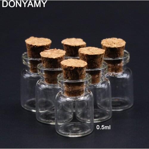 100 unis 0.5ml 11x18mm Hot Fashion Small Glass jars Cute Mini Wishing Cork Stopper Glass Bottles Vials Jars Containers Size Free