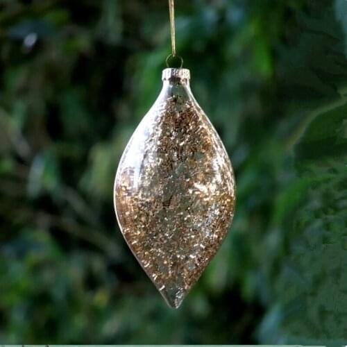 16pcs/pack 6*12cm Inner Gold Chips Decorative Onion Shaped Glass Pendant Christmas Tree Decorative Glass