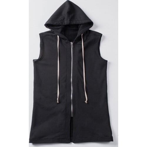 2020 New Autumn Winter Fleece Hoodies Men Black Harajuku Hip Hop Zipper Sleeveless Slim Fit Sweatshirts Tops Mens Brand Clothes